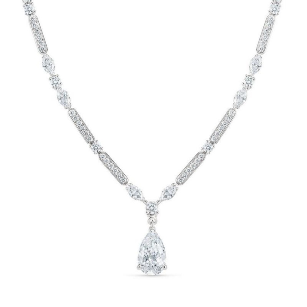 Pear & Marquise Cut White Sapphire Pendant Necklace 925 Sterling Silver - Picture 6 of 7